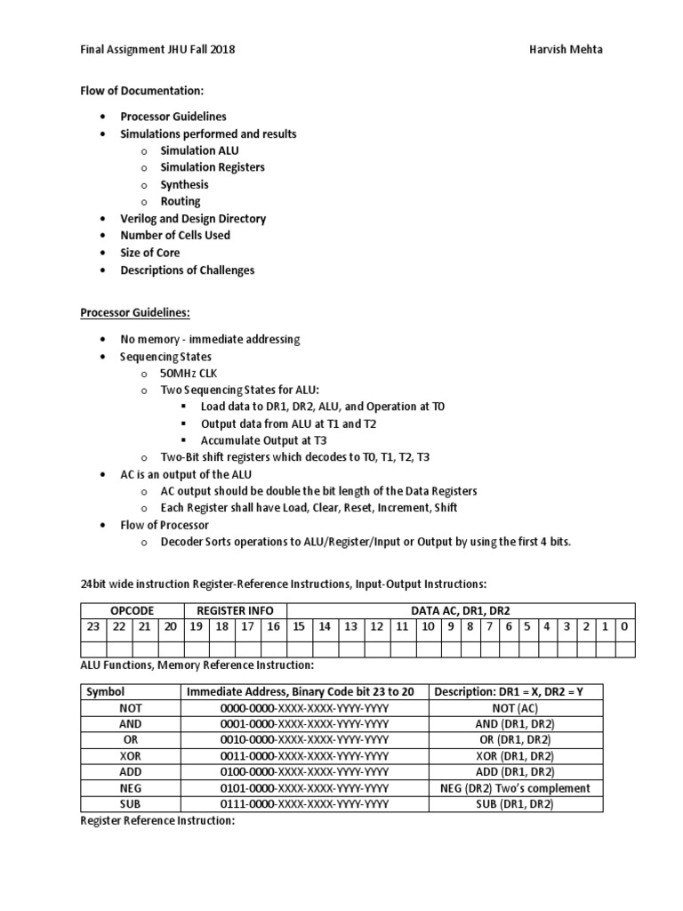 Final Project Jhu Fall 2018 PDF Central Processing Unit Input/Output