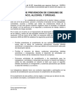 Política de prevención de consumo de tabaco, alcohol y drogas