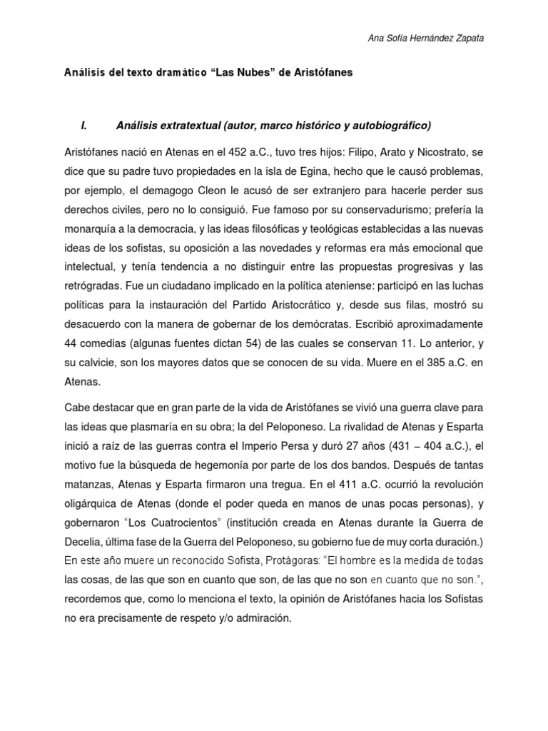 Análisis Las Nubes de Aristófanes Aristófanes