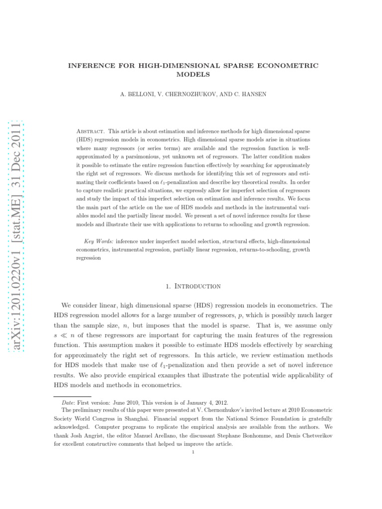 High Dimentional Economics Model | PDF | Econometrics | Regression Analysis