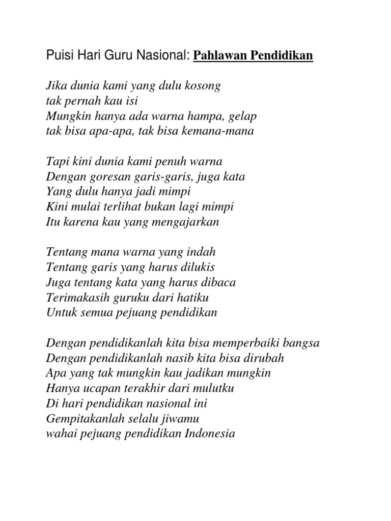 Doc Puisi Hari Guru 2016 Sk Rasa Terima Kasih Guru Nazimi Kiteman Academia Edu