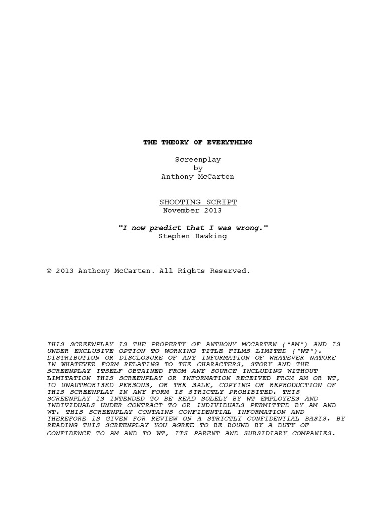 The Theory of Everything Screenplay PDF | PDF | Force | Physics