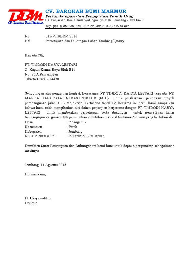 Contoh Surat Dukungan Quarry Nusagates