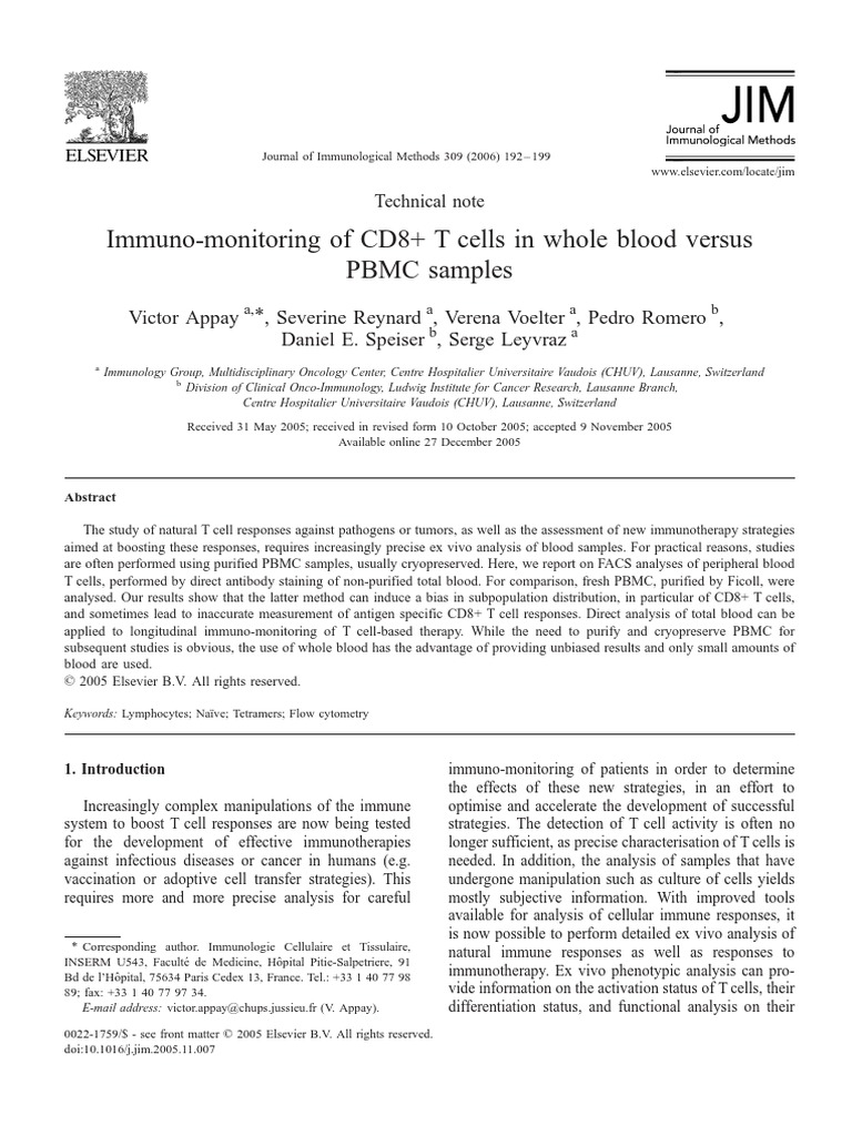 Whole Blood vs PBMC in CD8+ T Cell Analysis | PDF | T Cell | Antigen