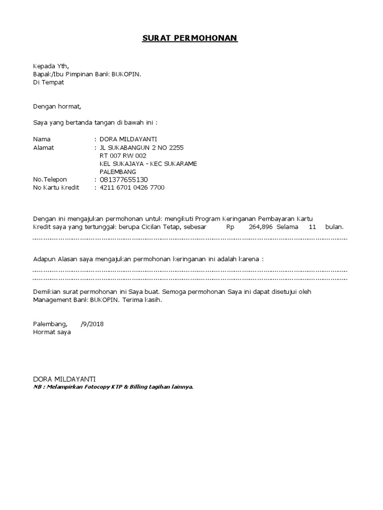 Surat Permohonan Dora Mildayanti Visa Pdf