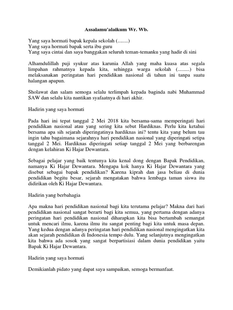 Contoh Pidato Hari Pendidikan Untuk Anak Sd Singkat 1