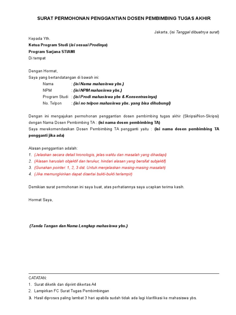Contoh Surat Ganti Tugas
