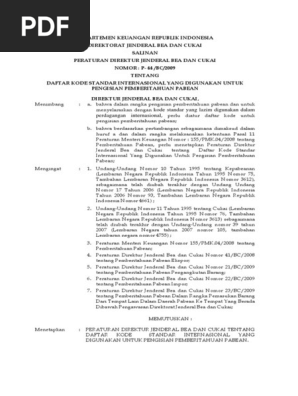 Perdirjen Bea Cukai P 44 Bc 2009 Kode Pelabuhan Pdf Kilogram Liter