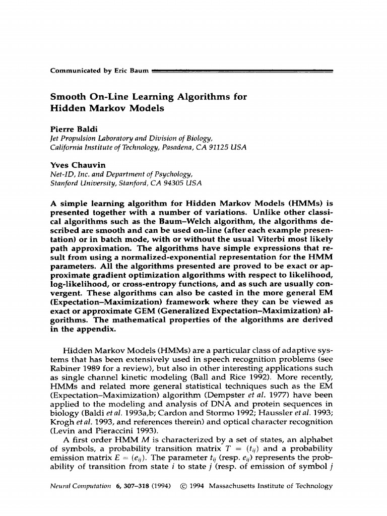 Smooth On-Line Learning Algorithms For Hidden Markov Models | PDF ...