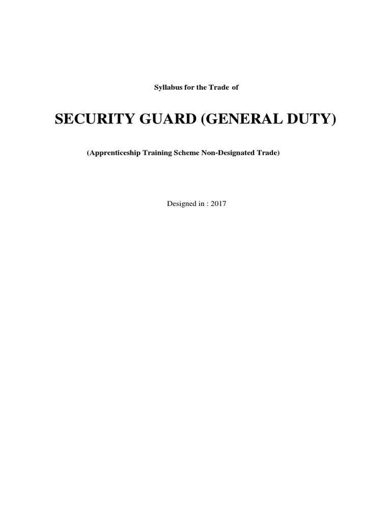 Security Guard (General Duty) : Syllabus For The Trade of | PDF ...