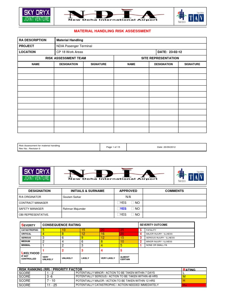 Risk Assessment For Material Handling PDF | PDF | Forklift | Elevator