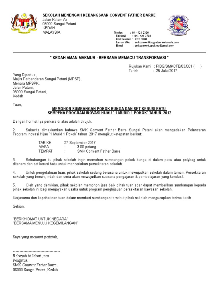Surat Permohonan Sumbangan Pokok Bunga Pdf