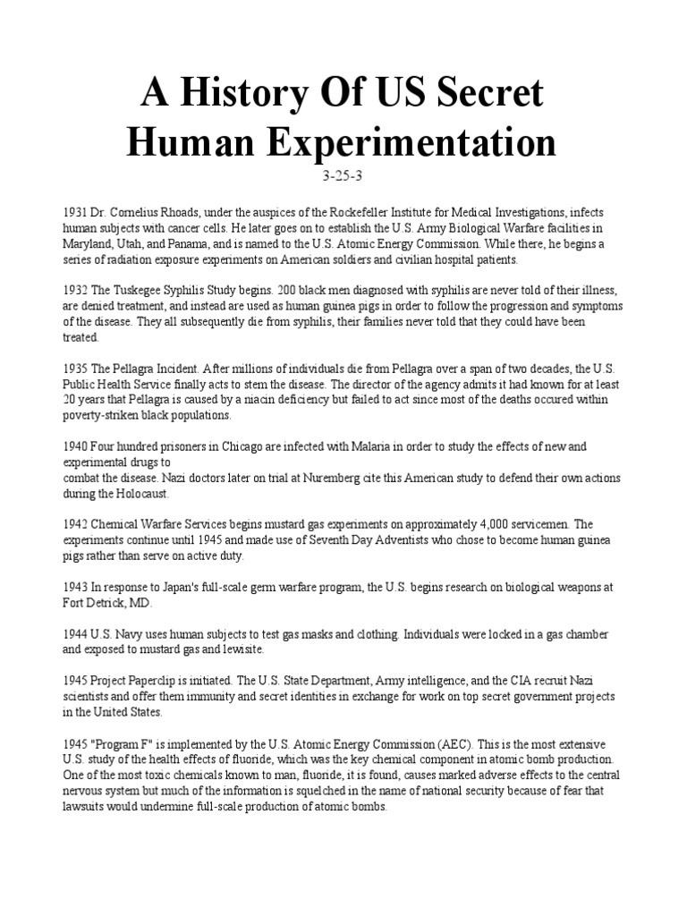 US History of Secret Human Experiments | PDF | Biological Warfare ...