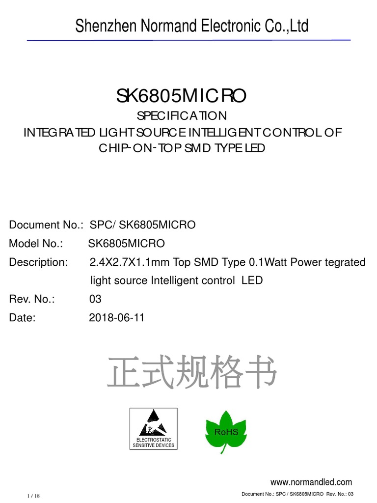 SK6805-2427 LED Datasheet PDF | PDF | Electrostatic Discharge | Light ...