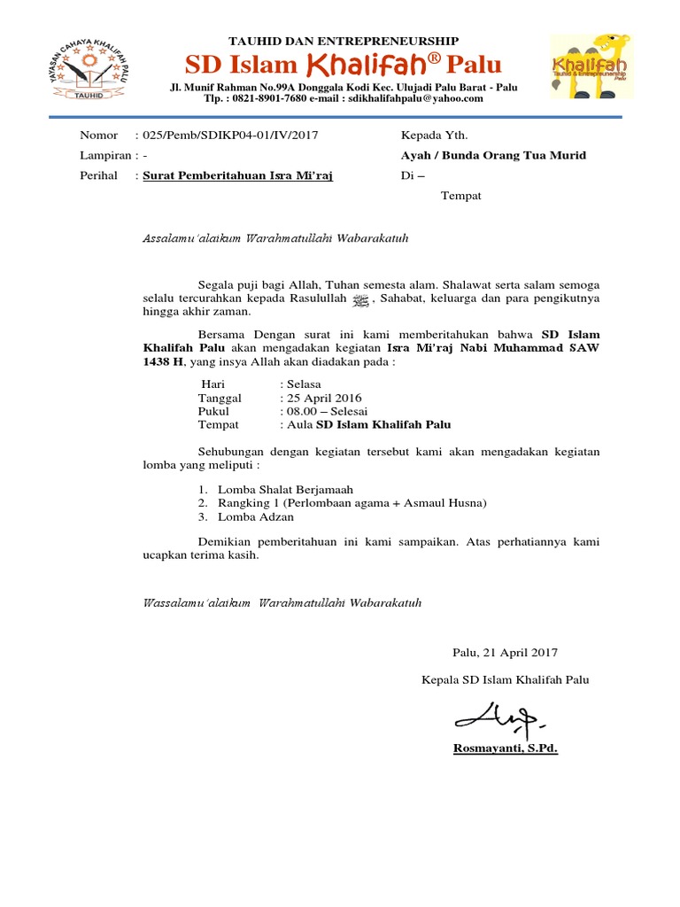 Surat Pemberitahuan Isra Mi Raj