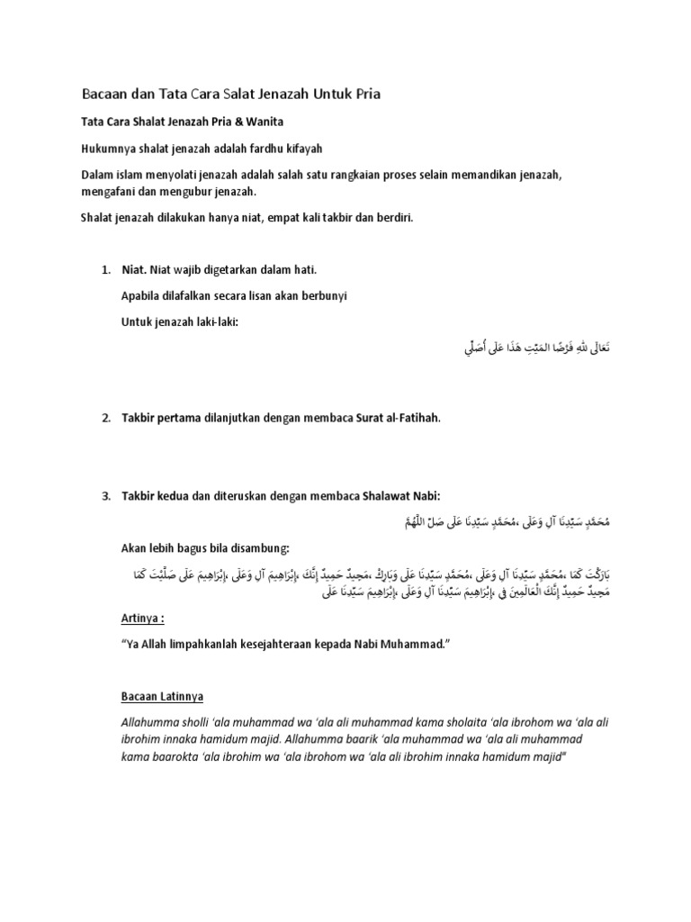 Bacaan Dan Tata Cara Salat Jenazah Untuk Pria