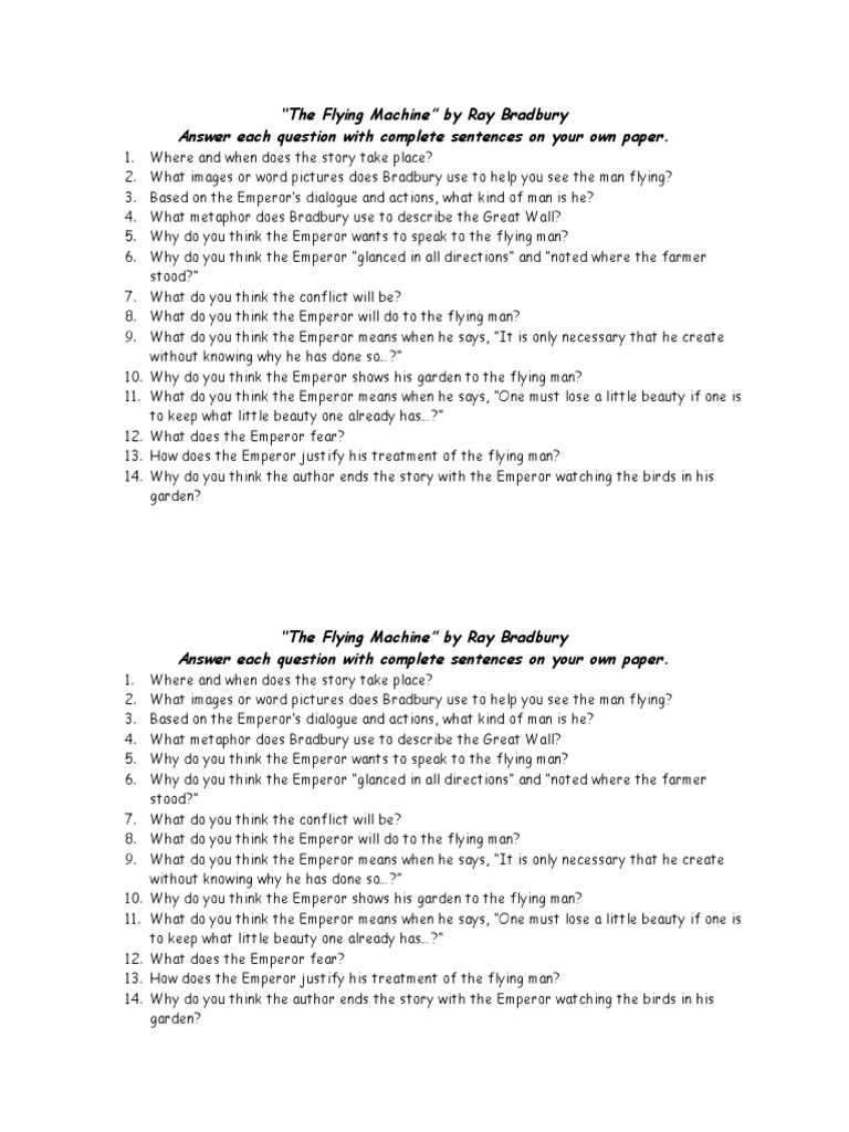 The Flying Machine Reading Questions PDF