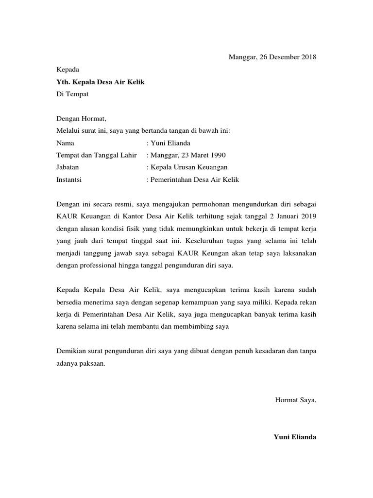 Surat Pengunduran Diri Pdf
