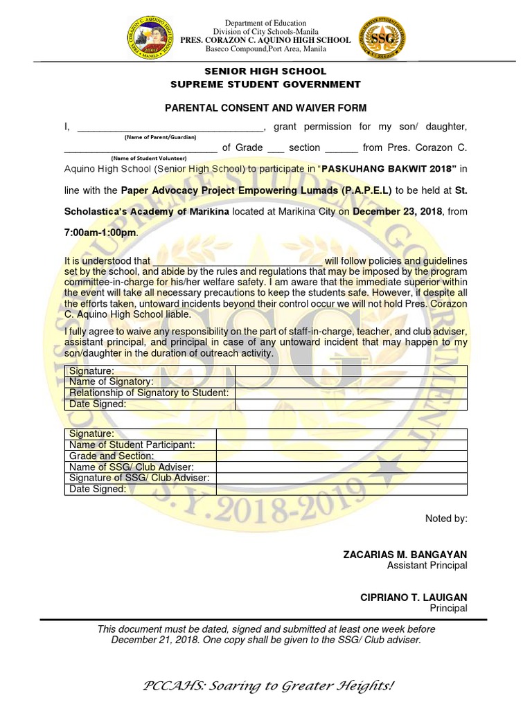 Parental Consent and Waiver Form | PDF | Public Sphere | Government ...