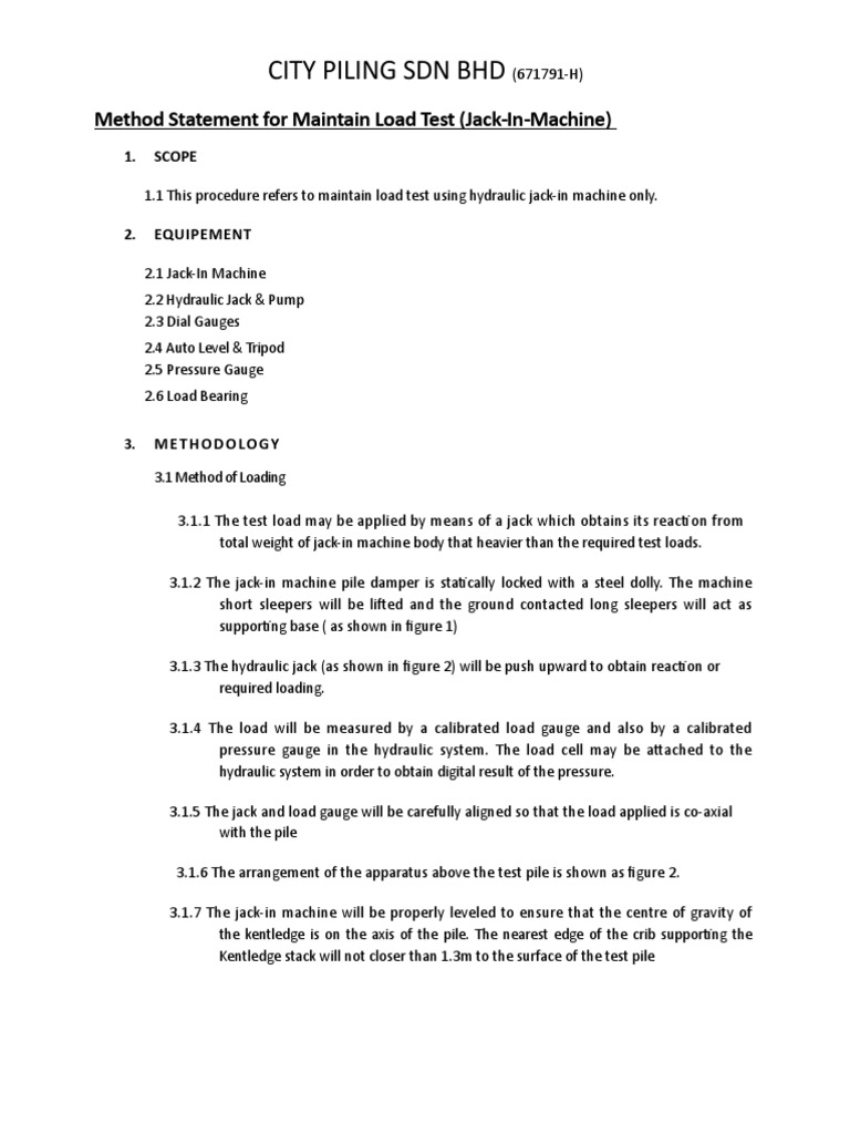 Maintain Load Test Method Statement | PDF | Deep Foundation | Calibration