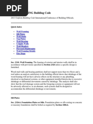 Building Code 2019 Summary Framing Construction Wall