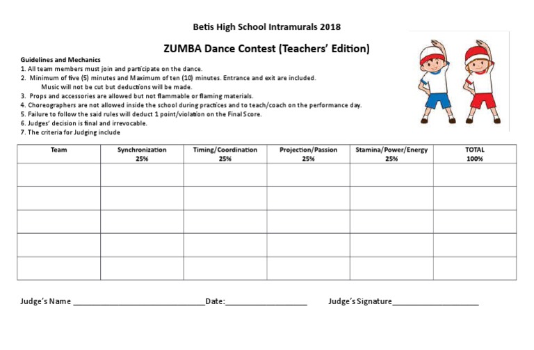 Criteria For Judging ZUMBA 2018 PDF Sports Leisure