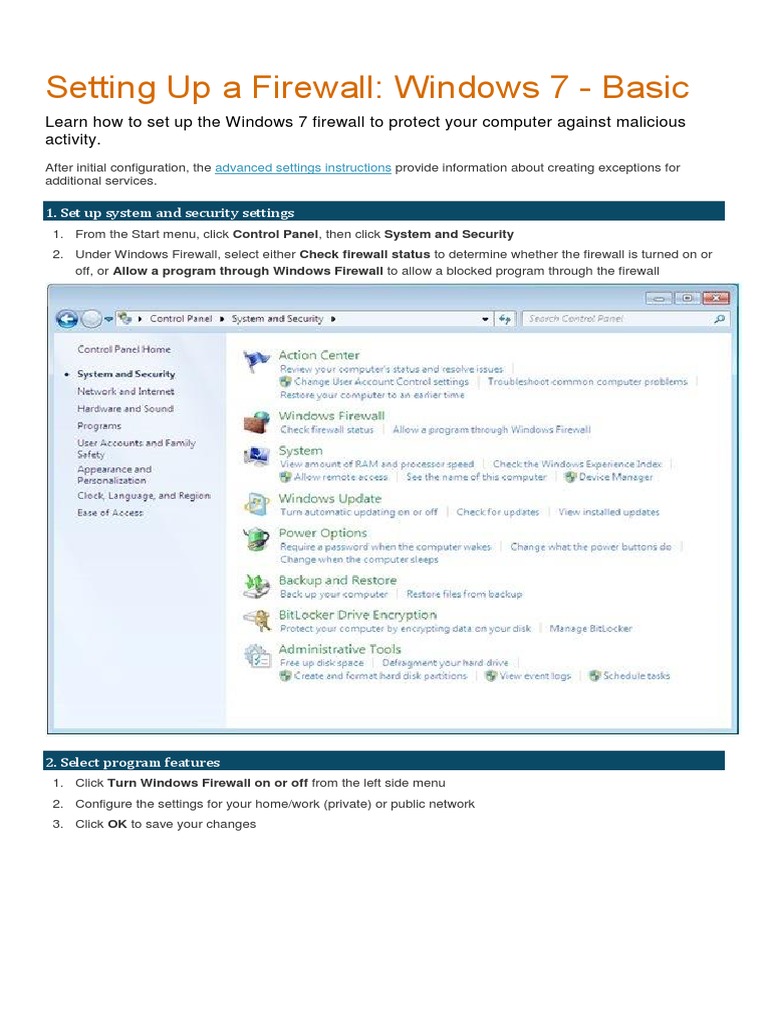 Setting Up A Firewall: Windows 7 - Basic | PDF