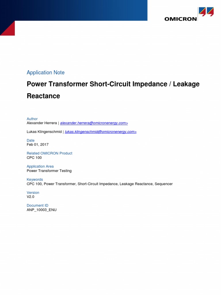 Power Transformer Short-Circuit Impedance and Leakage Reactance | PDF ...