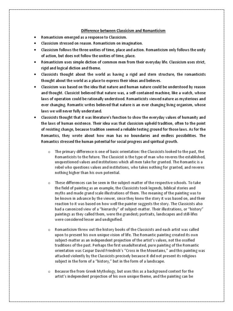 Difference Between Classicism And Romanticism Pdf Romanticism
