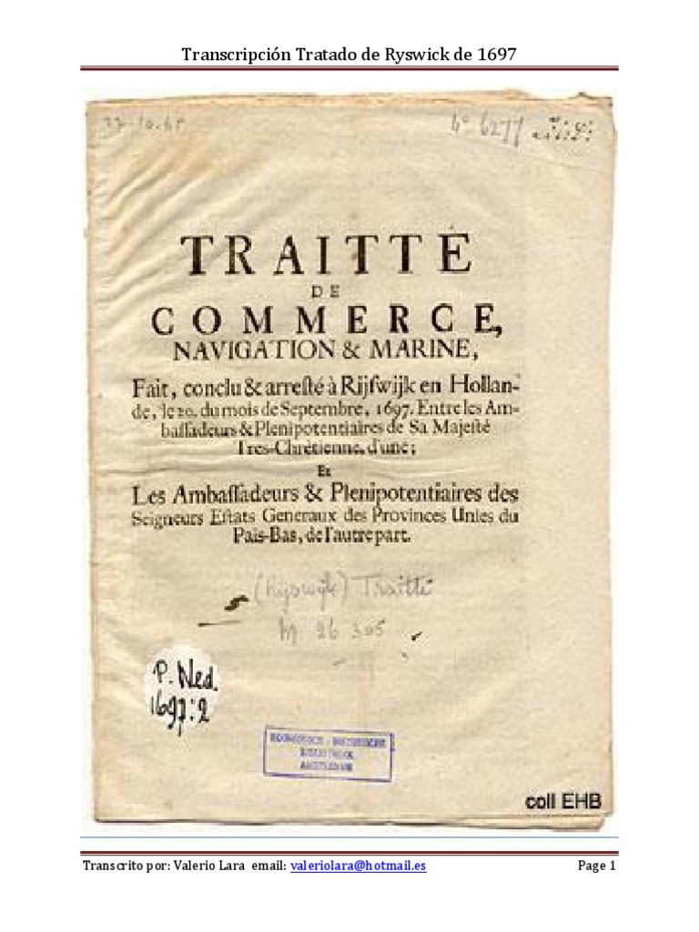 Transcripción del Tratado de Ryswick 1697 | PDF | Santo Imperio Romano ...