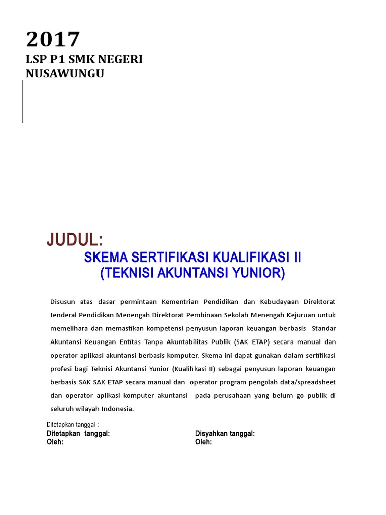 Skema Sertifikasi Kualifikasi Ii Akuntansi Teknisi Akuntansi Yunior Ptuk