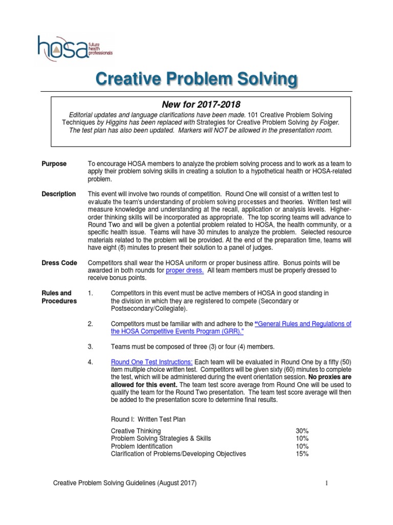 Creative Problem Solving: New For 2017-2018 | PDF | Creativity ...