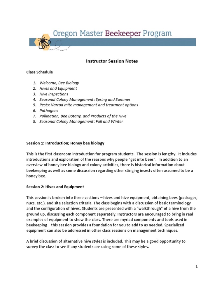 Instructor Session Notes | PDF | Beehive | Bees