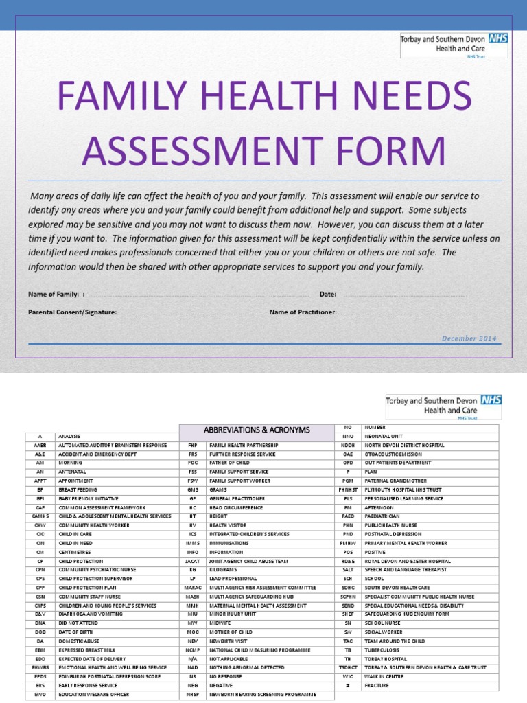 Family Health Needs Assessment Form | PDF | Family | Learning Disability