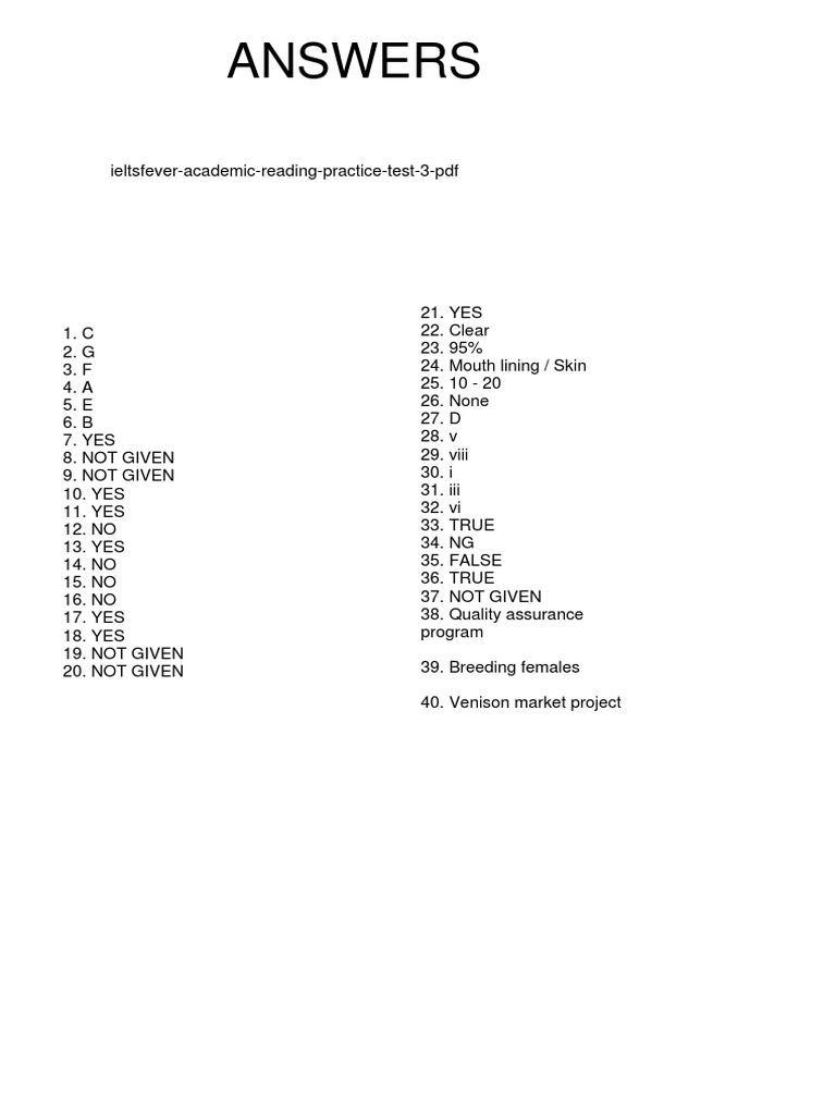 Answers Ieltsfever Academic Reading Practice Test 3 PDF | PDF