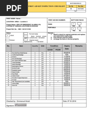 32 First Aid Kit Box Inspection Checklist