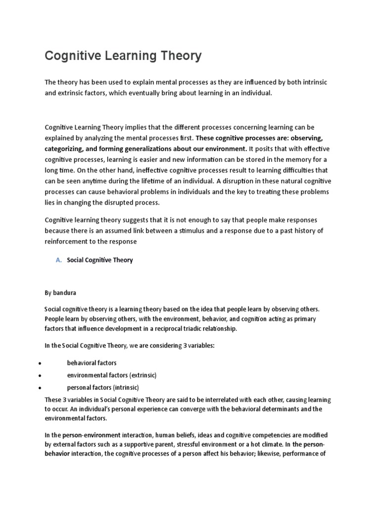 6 Cognitive Learning Theory Pdf Learning Theory Education Learning