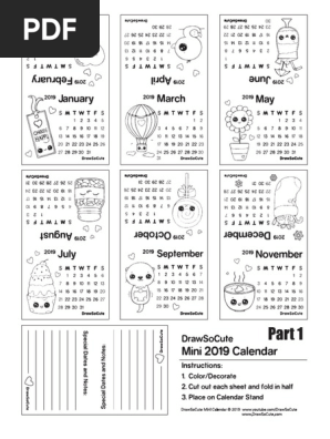 2019 Mini Calendar Months | PDF