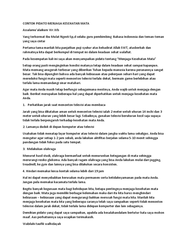 Contoh Pidato Menjaga Kesehatan Mata
