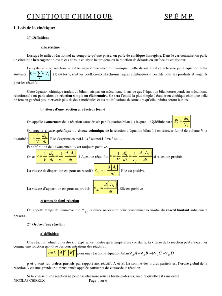 Cinetique Chimique-1 | PDF | Cinétique chimique | Réactions chimiques