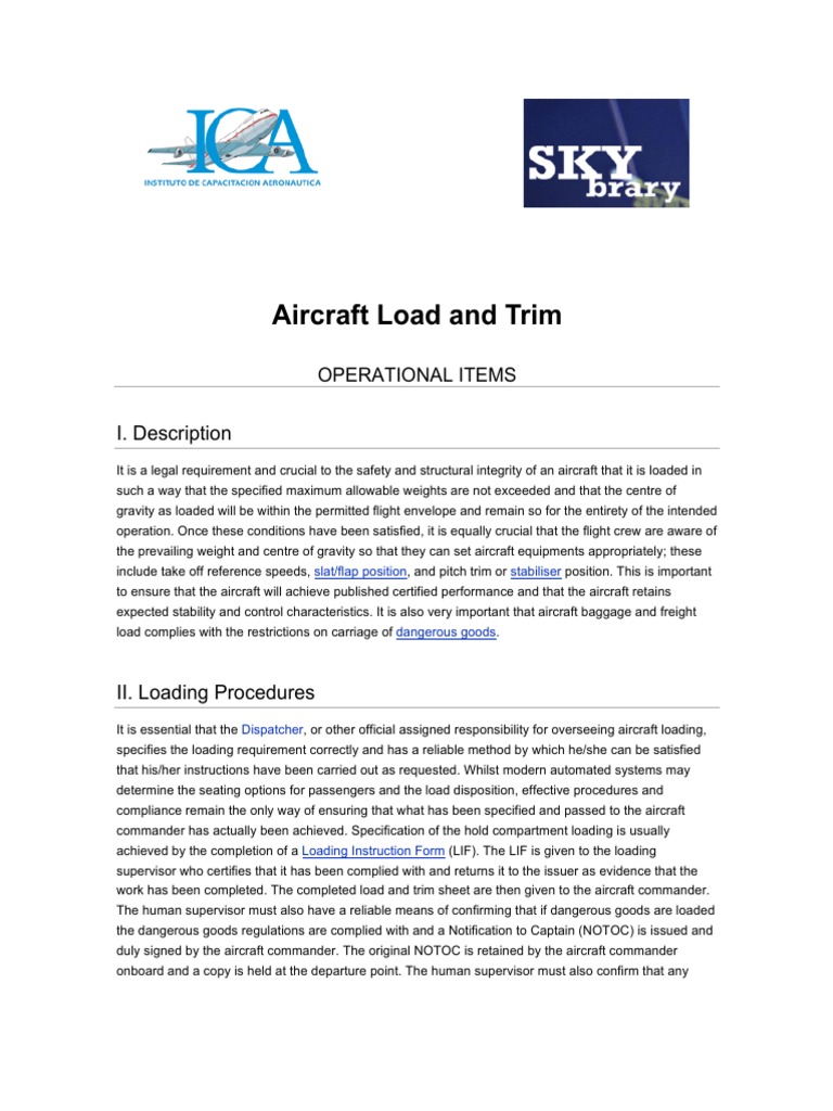 Aircraft Load and Trim Procedures | PDF | Aircraft Flight Control ...