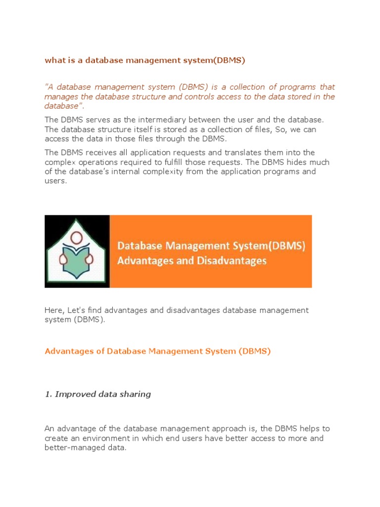 A Database Management System (DBMS) Is A Collection of Programs That ...