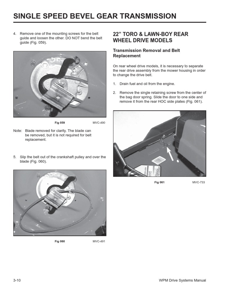 Toro Rear Wheel Drive Belt Replacement | PDF | Transmission (Mechanics ...