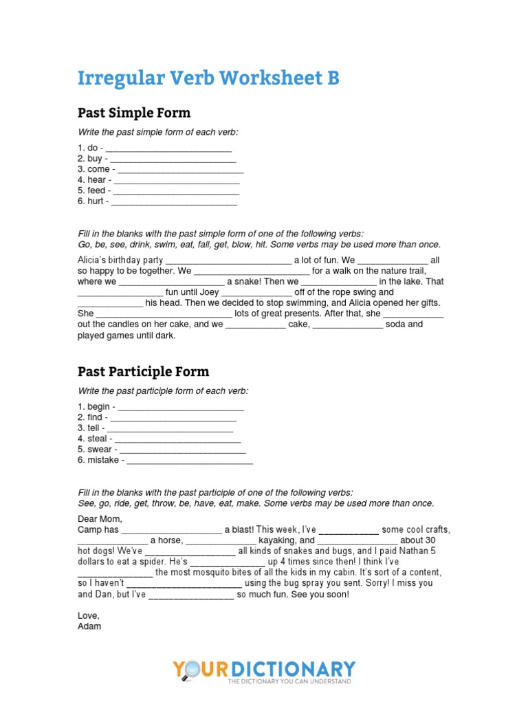 Irregular Verb Worksheet | PDF | Career & Growth | Language Arts ...