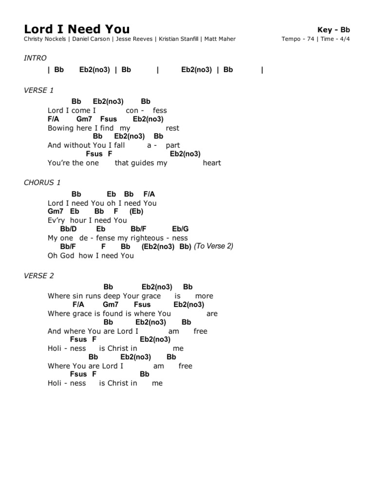 Lord I Need You BB | PDF | Song Structure | Christian Denominational ...