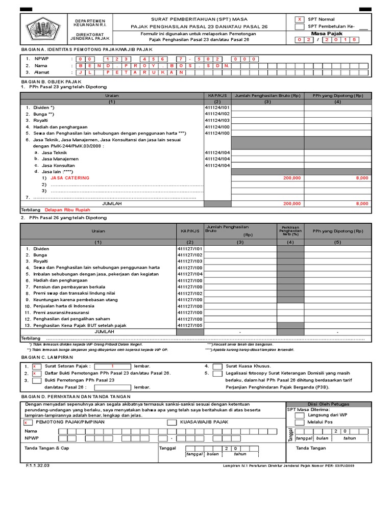 Spt Masa Pph Pasal 23