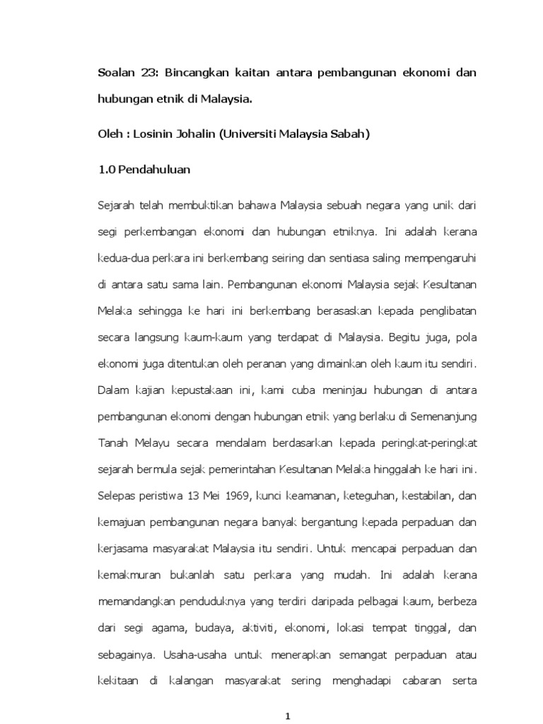 Bincangkan Kaitan Antara Pembangunan Ekonomi Dan Hubungan 