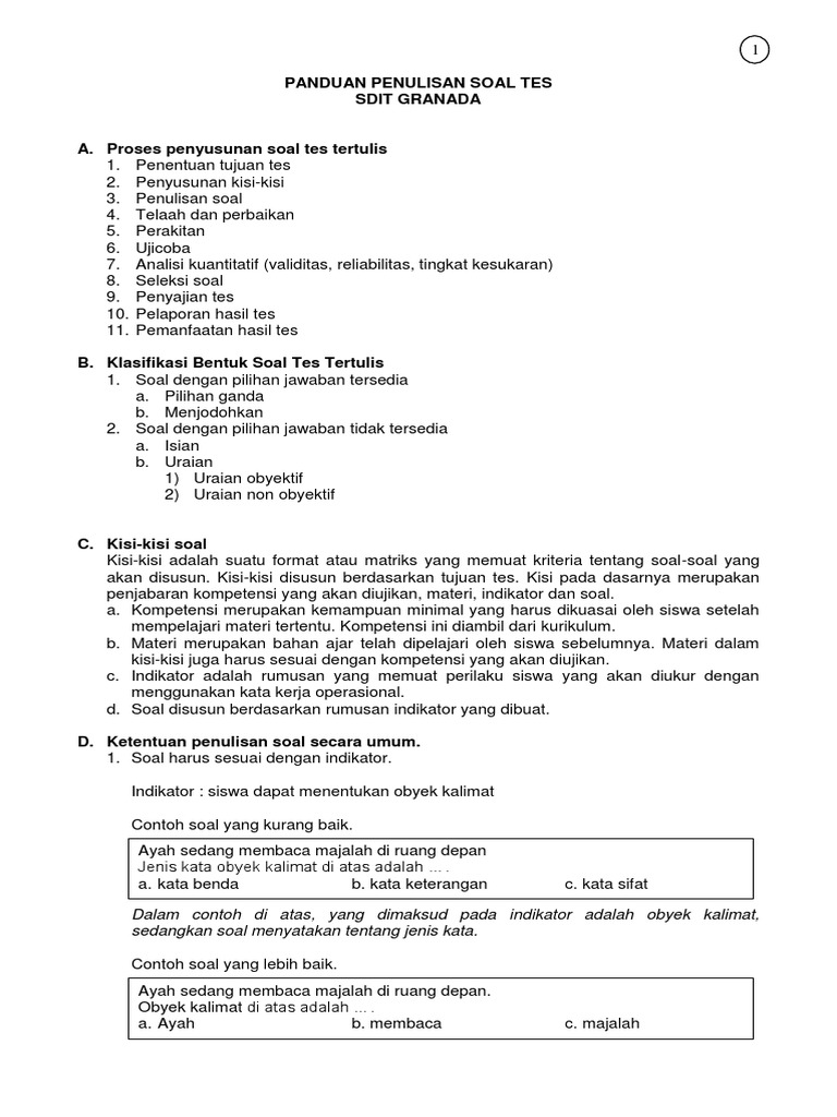 Panduan Penulisan Soal Tes | PDF
