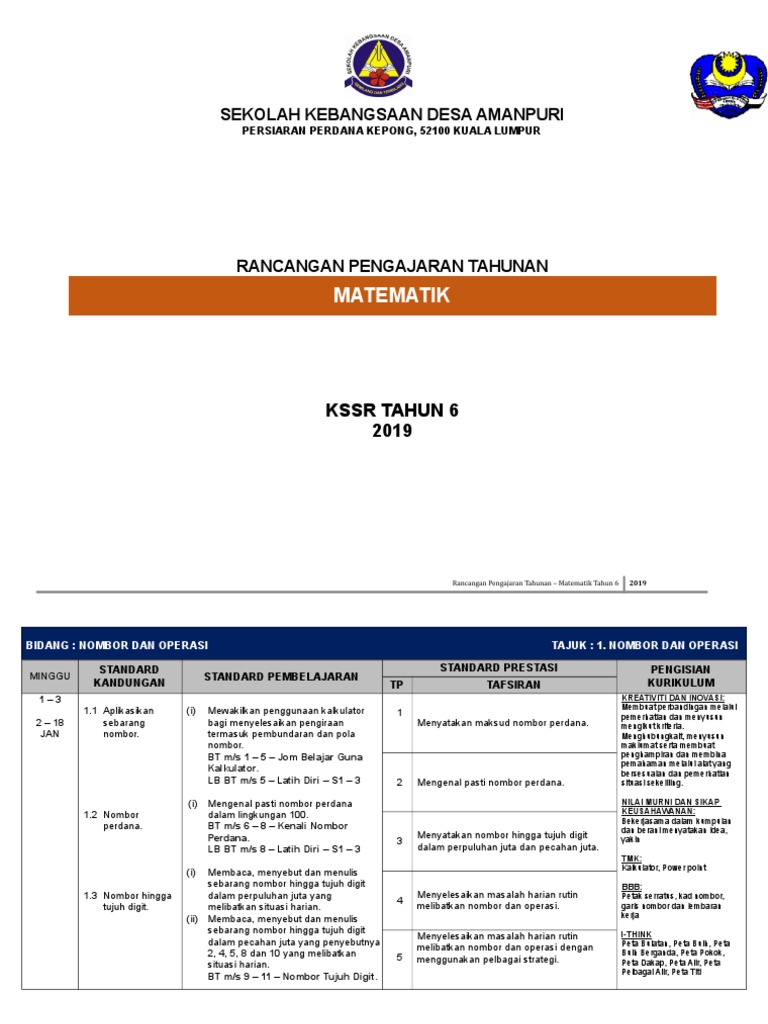Rpt Matematik Tahun 6 2019 Pdf