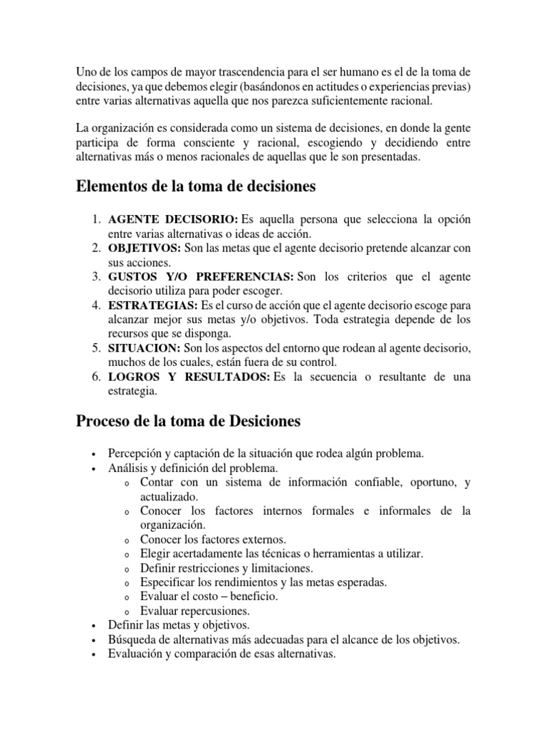 Toma de Decisiones | PDF | Racionalidad | Toma de decisiones